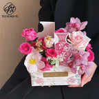 Elegant Floral Pattern Plastic Hand-Held Folder Box Creative Packaging for Coffee Milk Tea Cups