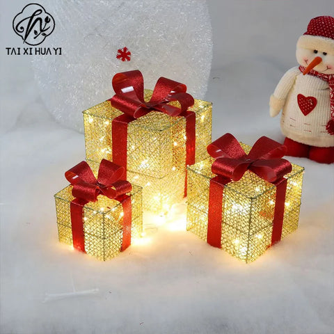 New Plastic Christmas Gift Box 3-Piece Set LED String Lights Warm White Festive Decor Holiday Lighting