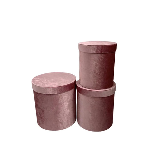 Set of 3 Velvet Round Cylinder Rigid Boxes Floral Shop Supplies for Fresh Flowers Bouquet Packaging Holiday Gift