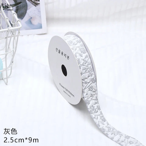 Embossed Rose Rosette Ribbon Bouquet Packaging Material for Birthday Halloween Wedding Christmas Flower