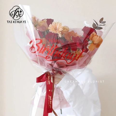Transparent Happy Birthday Cellophane Virgin Pulp Waterproof Wrapping Paper for Flower Packing Florist Supplies