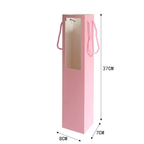 Disposable Solid Color Single Rose Gift Bag Transparent Window Square Matte Laminated Paperboard Folders Custom Logo Bouquet