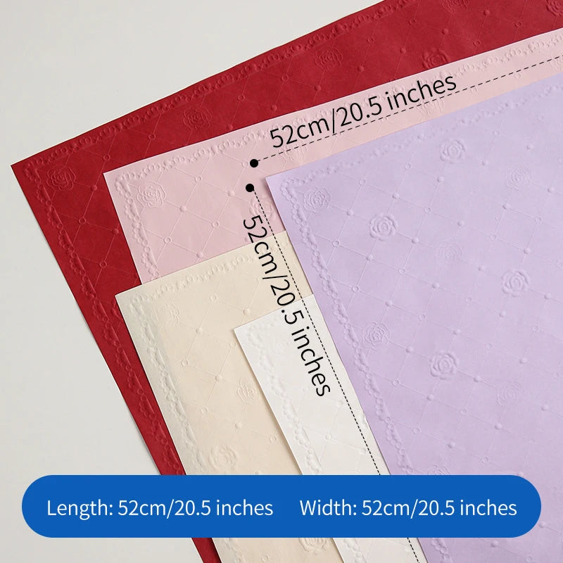 Fresh Flower Bouquet and Gift Wrapping 52x52cm Rose Pattern Embossed Specialty Paper with PE Coating for Valentine's Day