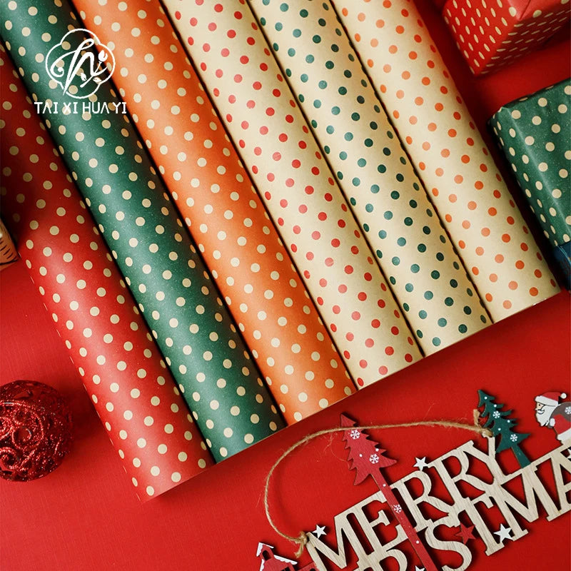 Single-Sided Polka Dot Kraft Wrapping Paper Recyclable Christmas Dotted Packaging Gift Wrap Gift Wrapping Paper