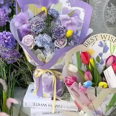 Mother's Day Eco-Friendly Recyclable Sweetheart Style Flower Kraft Paper Packaging Single Side Coated Elegant Romantic Gift Wrap
