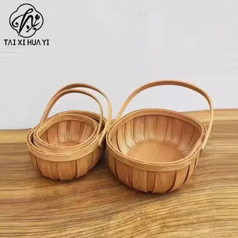Small Wood Picnic Basket Handle for Fruit Vegetable Flower Gathering Woven Garden Gift Baskets for Picnics Special Occasions