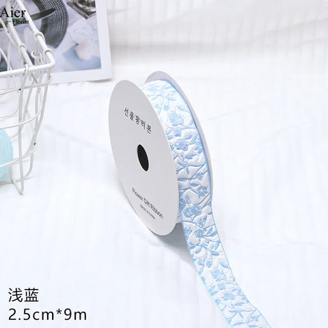 Embossed Rose Rosette Ribbon Bouquet Packaging Material for Birthday Halloween Wedding Christmas Flower