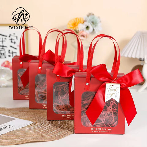 Wholesale Coated Craft Packaging Bags Transparent Window Eco-friendly Gift Bags for Valentine's Day Wedding
