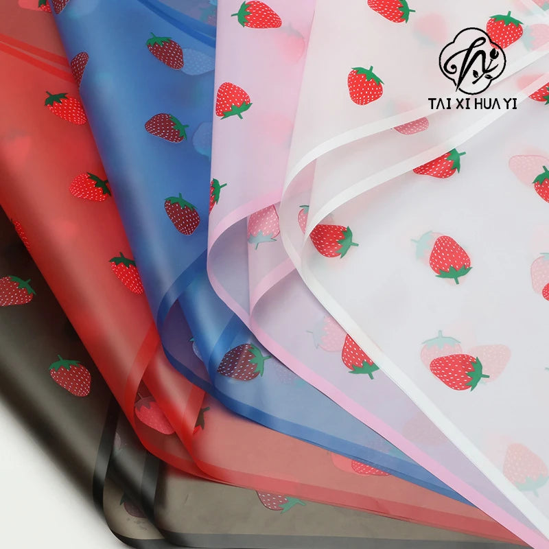 Strawberry Print Korean Su Coated Paper Flower Wrapping Paper DIY Floral Materials for Gift Bouquets รูปสินค้าหลัก