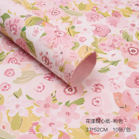 90g Virgin Pulp Art Paper 37*52cm Floral Supplies with Flower Printing PE Coating for Wrapping Bouquets