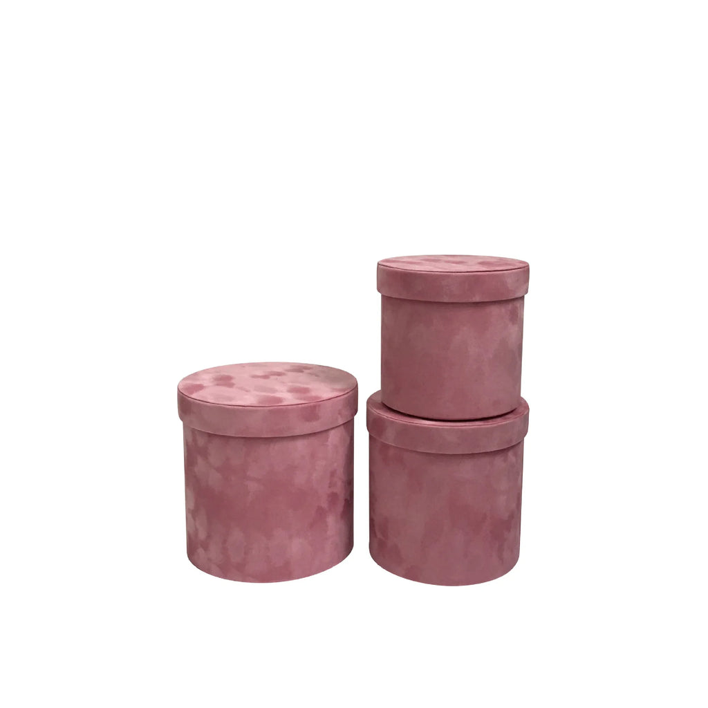 Set of 3 Velvet Round Cylinder Rigid Boxes Floral Shop Supplies for Fresh Flowers Bouquet Packaging Holiday Gift
