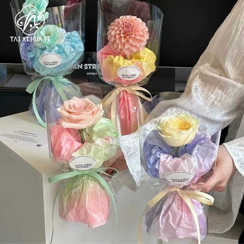 Gradient Scattered Bubble Snowflake Pattern DIY Handmade Paper Flower Bouquet Packaging for Unique Stylish Look