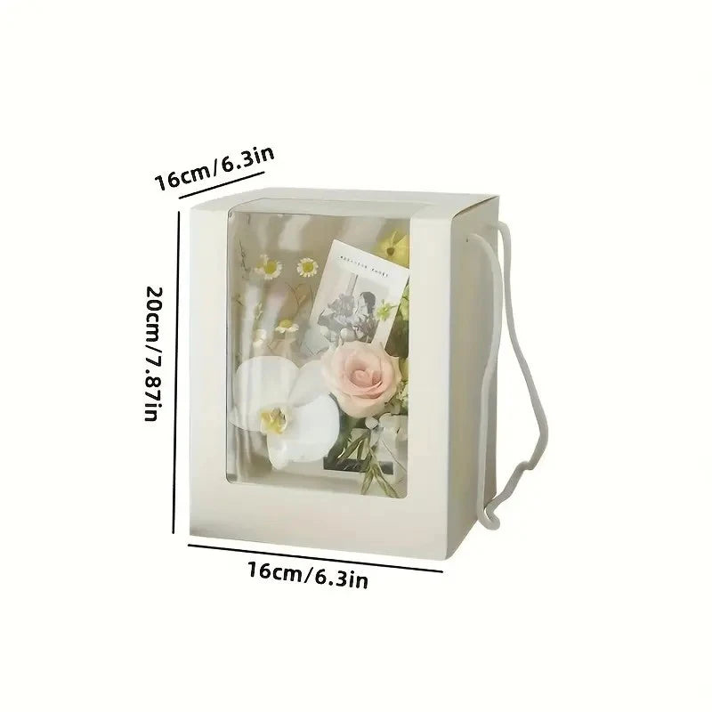 Clear Window Folding Gift Box with Flower Handle Festive Party Decor for Mother's Day Birthday Valentine's Day
