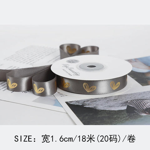 Gold Foil Heart Satin Ribbon Roll DIY Polyester Valentine's Day Christmas Gift Decoration Baking Flower Packaging