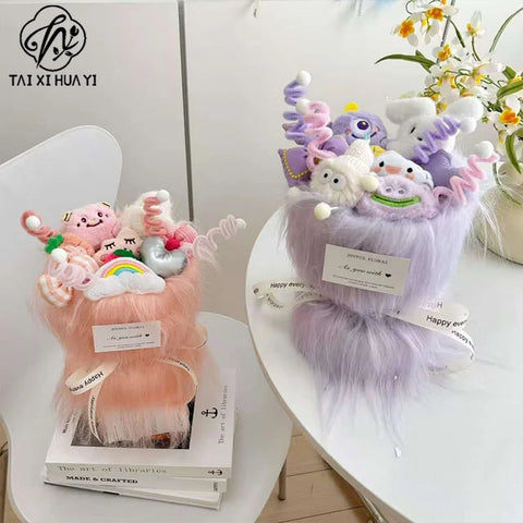Valentine's Day Sanrio Wool Plush Flower Bouquet-Everlasting Environment-Friendly Birthday Gift for Girls & Mother's Day