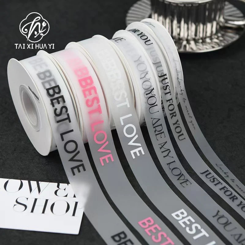 Polyester Matte Clear Printed Grosgrain Satin Ribbon Transparent Bouquet Wrapping Wedding Christmas