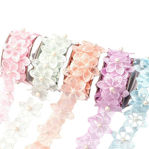 3.5cm Luxury Satin Embroidered Small Flower Bouquet Ribbon for Valentine's Day & Wedding Packaging Biodegradable