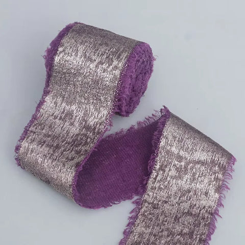 Double Face Hand-Torn Rough-Edge Gilded Plush Eco-friendly Satin Ribbon Valentine's Day Wedding Bouquet Tassels