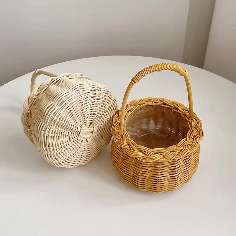 Wholesale Small Round Mini Lace Rattan Woven Basket Hand Design Waterproof Hanging Flower Baskets