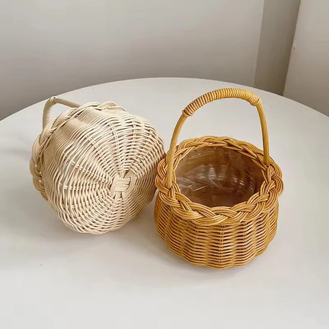 Wholesale Small Round Mini Lace Rattan Woven Basket Hand Design Waterproof Hanging Flower Baskets