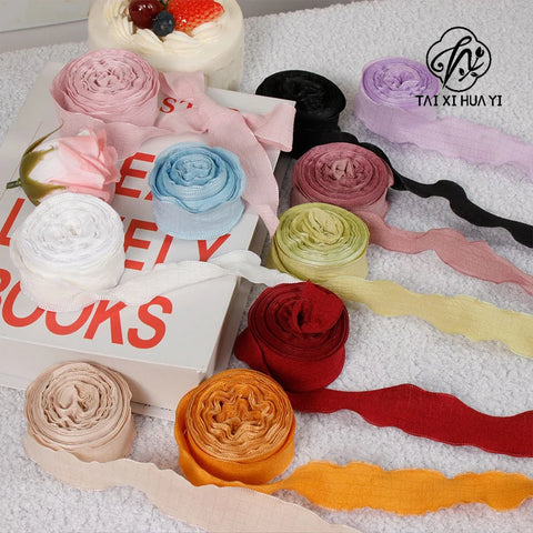 Luxury Folded Satin Ribbon Wavy Roll with Ruffled Edge-Fashionable Strap for Valentine's Day Wedding & Christmas Gift Wrapping