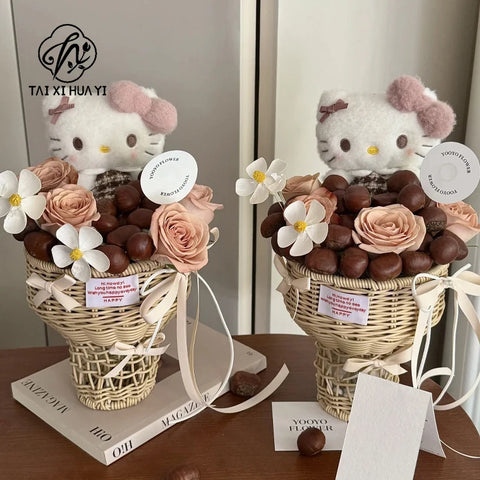 Festive Ice Cream Shaped Plastic Woven Flower Basket for Desktop Decoration and Children's Gifts
