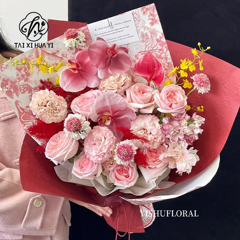 Retro Style Floral Bouquet Packaging Paper 35*50cm PE High Gloss Surface Soft Waterproof for Flower Shop
