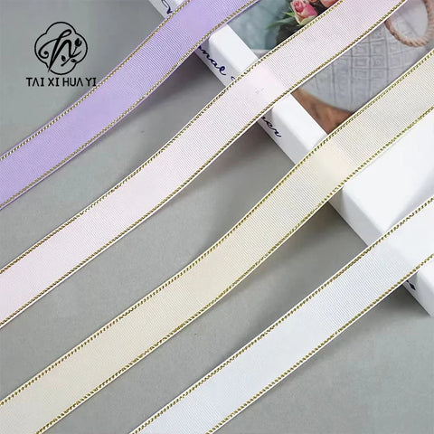 2.5cm Double Side Satin Ribbon Gold Edged Polyester for Wedding or Fashion for Gift & Flower Wrapping Christmas Ribbons