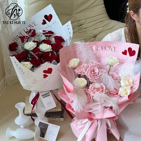 Valentine's Day Coated Flower Bouquet Packaging Paper Single Side for Paper Flower Shop Materials