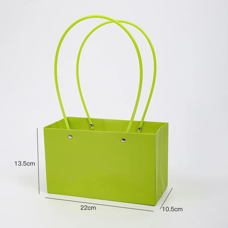 Waterproof Rectangular Flower Box Small Paper Bag with Handle Candy Color Bouquet Packaging Gift Box Tote Box for Flowers Candy