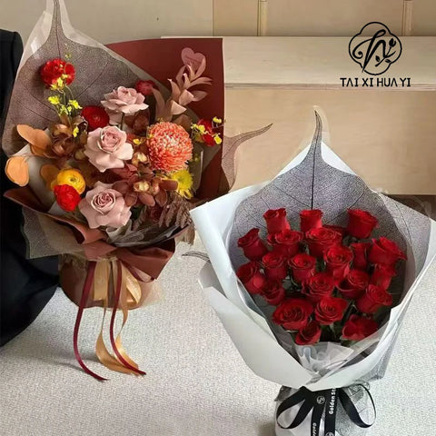 2025 New Flower Wrapping Stretch Film 72x33cm Leaf Shape Translucent Waterproof Florist Supplies