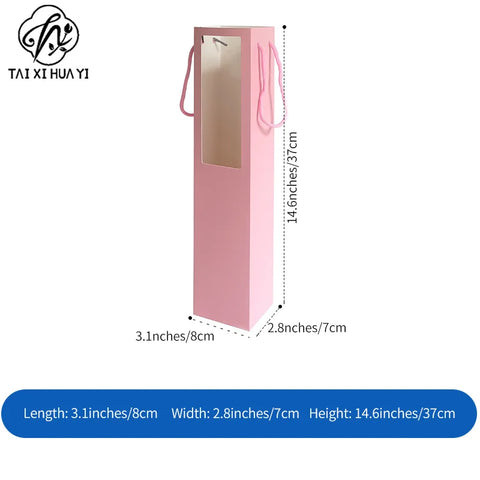 Disposable Solid Color Single Rose Gift Bag Transparent Window Square Matte Laminated Paperboard Folders Custom Logo Bouquet