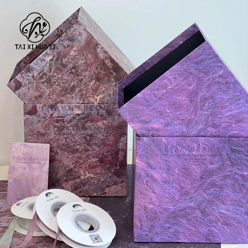 Marble Pattern Square and Round Paper Packaging Gift Set Offset Printed Rose Bouquet Plum Jam Plum-Purple Sauce Gift Boxes