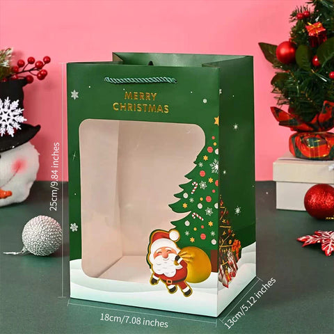 Christmas Paper Transparent Window Gift Bag Gold Stamping Recyclable Eco-friendly Doll for Handbag for Christmas Eve