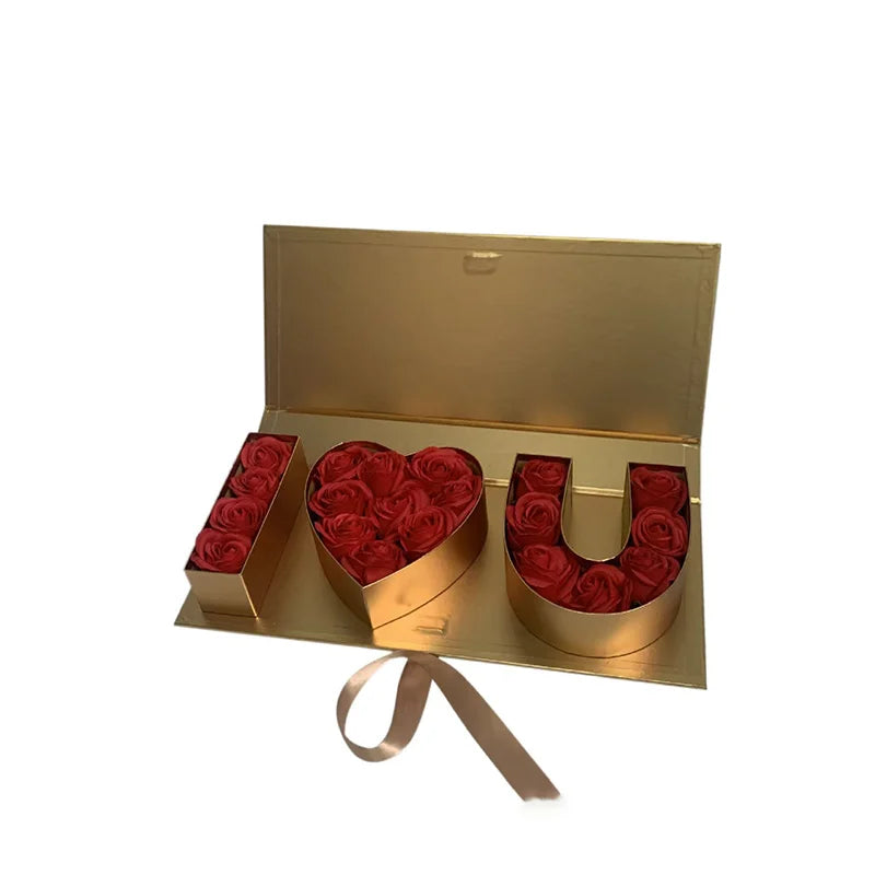 Floral Cardboard Gift Box Coated Paper with Eternal Rose Flowers Heart Unique Eco-Friendly Recycled Materials for Mother's Day รูปสินค้าหลัก