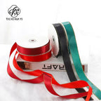 High Quality Polyester Satin Ribbon Gold Edge Floral Design for Wedding Birthday Flower Cake Gift Packaging Christmas