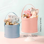 Elegant Handheld Leather Hug Boxes Paper Souvenir Flower Gift Boxes with Round Bucket for Bouquets