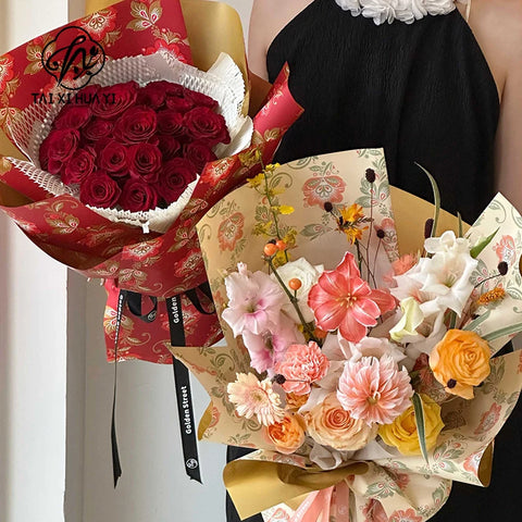 Colorful Flower Pattern Printed PE Coated Virgin Pulp Waterproof Flower Wrapping Paper for Florist Supplies