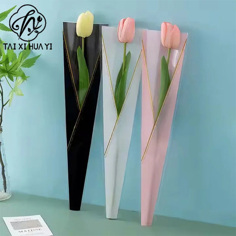Custom Single Rose Flower Wrap Recyclable OPP Plastic Bag Waterproof Fresh Flower Bouquet Packaging Sleeve Eco-Friendly Paper