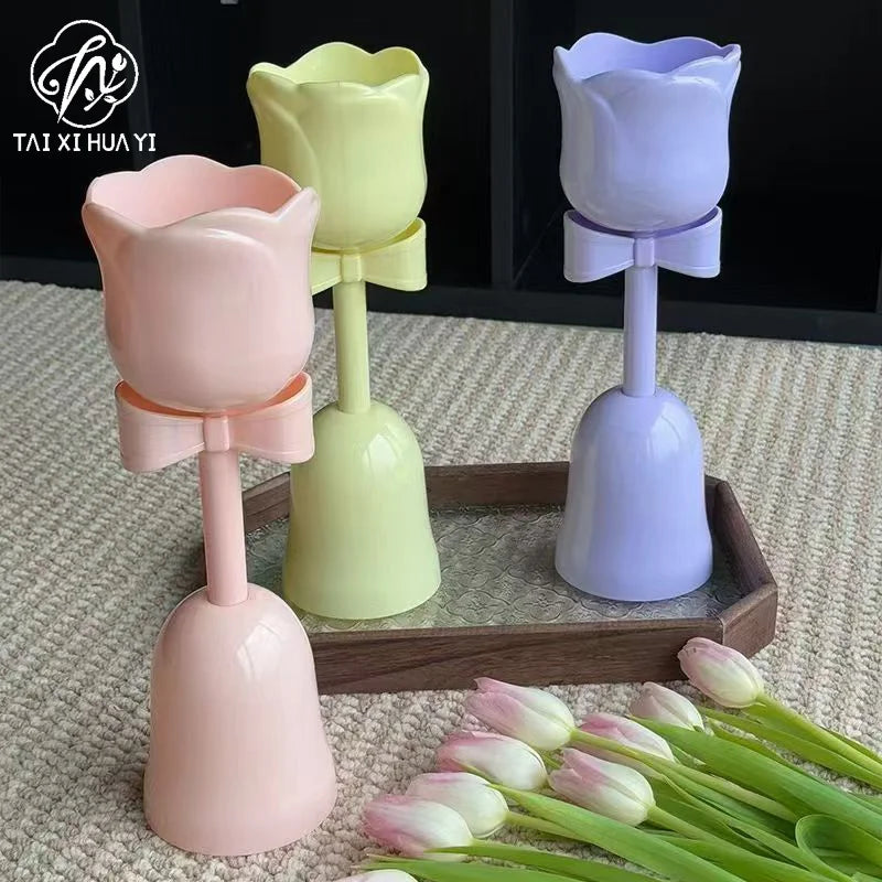 High Beauty Plastic Tulip Flower Cup Vase Creamy Style Floral Ornament for Fresh Bouquet Gift Home Decoration Main image