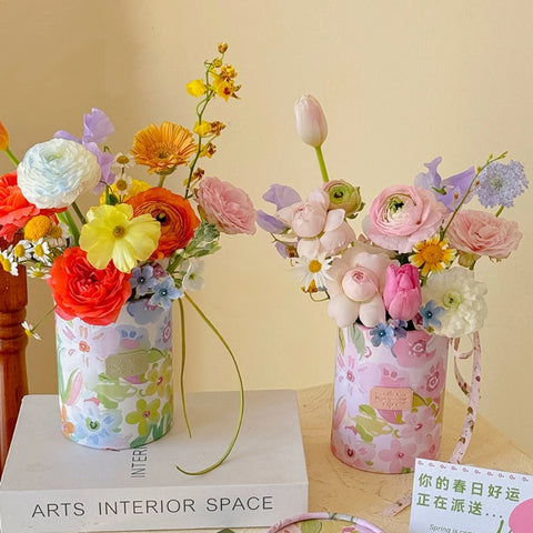 Portable Spring Broken Flowers Bucket Sweet Flower Blossoms Bouquet Arrangement Box Durable Paper