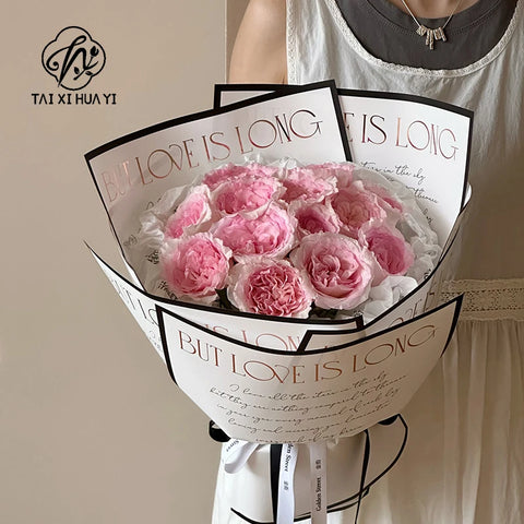 Bouquet Wrapping Paper Luxury Gold Foil Floral Wrap, 30x45cm PVC Coated Paper with English Print for High-End Flower Shop