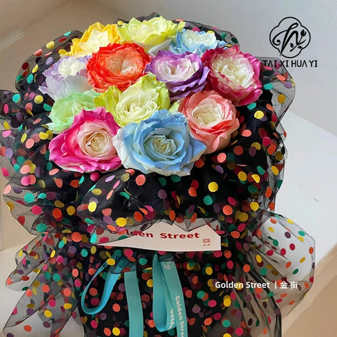 Net Red 50CM*1.5M Flower Packaging Paper Colorful Dots Florist Bouquet Gift Wrapping Mesh Roll Popular for Bouquet Flower