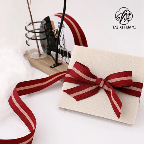 Two-color Woven Ribbon DIY Gift Packaging Ribbon with Fresh Flower for Birthday Halloween Wedding Christmas