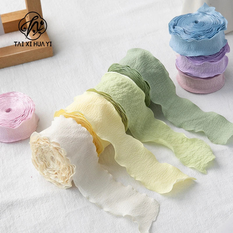 Luxury Folded Satin Ribbon Wavy Roll with Ruffled Edge-Fashionable Strap for Valentine's Day Wedding & Christmas Gift Wrapping Main image