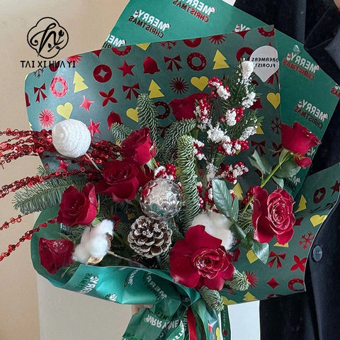 Recyclable Floral Specialty Christmas Tissue Paper Gift Wrapping Paper DIY Bouquet Wrap for Christmas Eve Gifts
