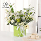 Korean Flower Arrangement Handheld Leather Round Gift Box Qixi Rose Bouquet for Cosmetic Use Handmade Round Hand Holding Bucket