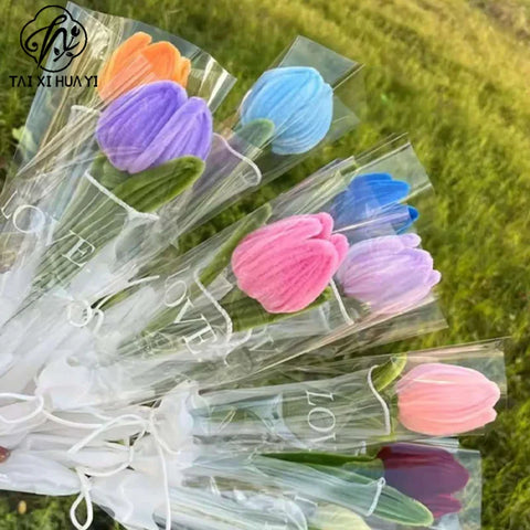 Handmade Artificial Polyester Tulip Pipe Twist Bar Weaving Bouquet Creative for Wedding Christmas and Mother's Day Gift