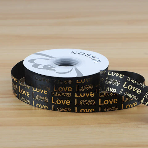 Hot Stamping English Ribbon Love Polyester Flower Gift Packaging Ribbon for Christmas and Weddings