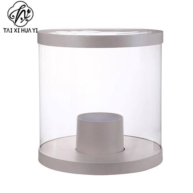 Portable Transparent Cylinder Flower Packaging Box Handle for Valentine's Day Embossed Matt Lamination Rigid Boxes for Bouquet